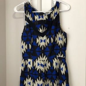 Blue and white Aztec print women’s romper